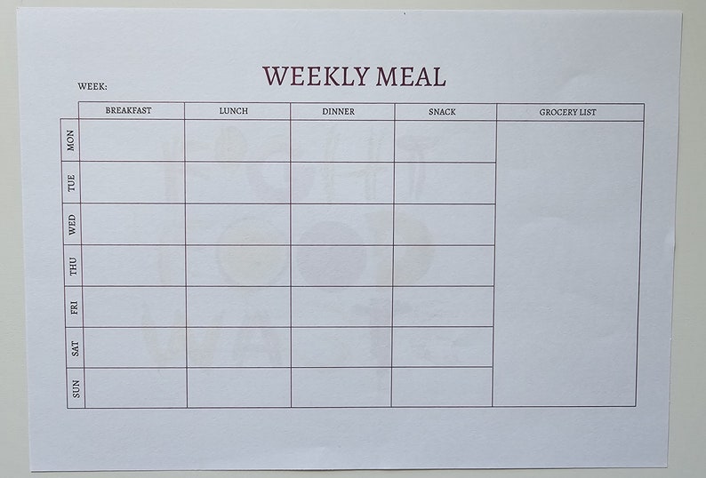 Printable Weekly Meal Planning Callendar, 7 Day Menu Planner, Meal Prep ...