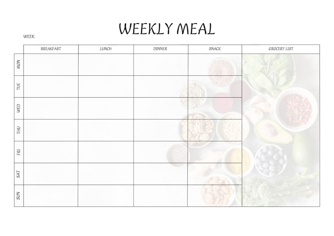 Printable Weekly Meal Planning Callendar, 7 Day Menu Planner, Meal Prep ...