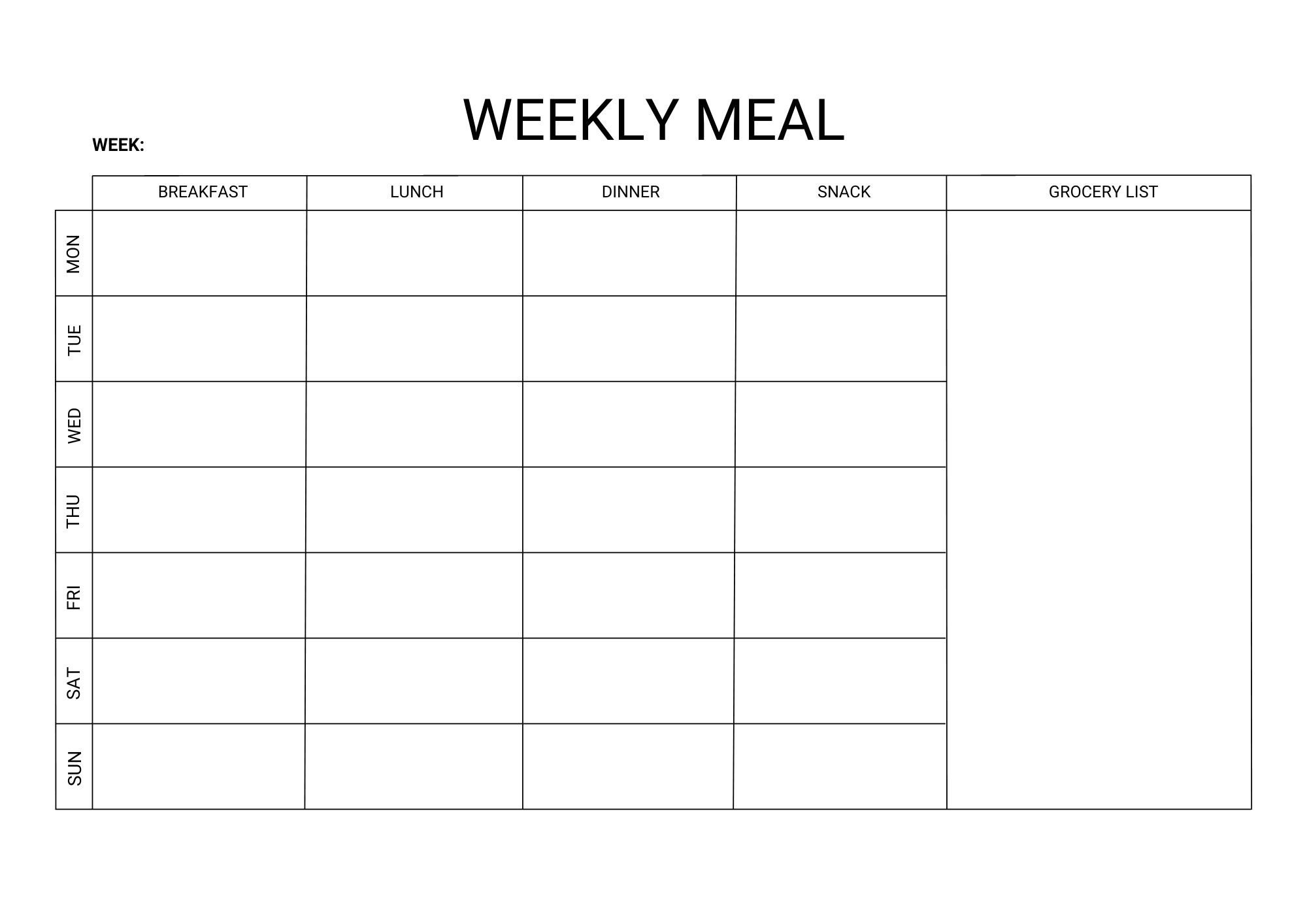 Printable Weekly Meal Planning Callendar, 7 Day Menu Planner, Meal Prep ...