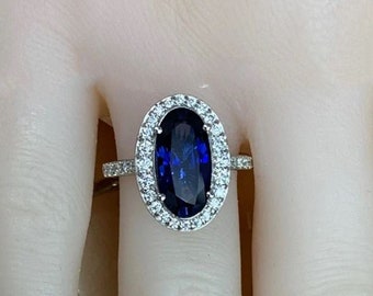 Gorgeous Halo Wedding Ring, Sapphire Diamond Ring For Her, 14K White Gold Plated, 2 Ct Diamond, personalized Jewelry, Wedding Gifts