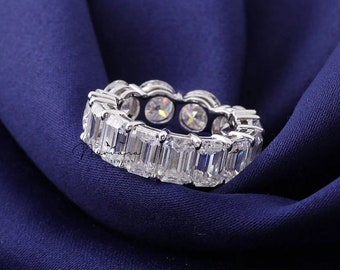 Designer Unisex Band, Unique Engagement Ring, Emerald & Round Diamond Band, Diamond Band For Women, Full Eternity Anniversary Gift Ring