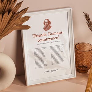 High quality printable wall art hi-res digital download, speech by Marc Antony from Shakespeare Julius Caesar ‘Friends, Romans, countrymen’
