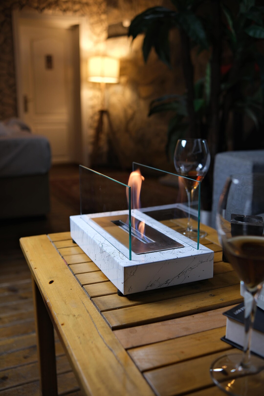 Tabletop Marble Patterned Fireplace Mini Personel Desktop Bioethanol