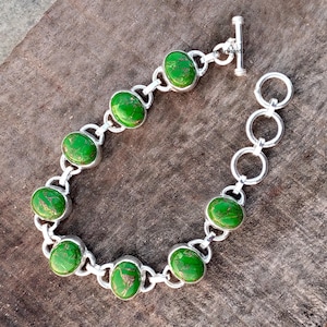 Bracelet en argent sterling cuivre vert turquoise : Bijoux unisexes faits main