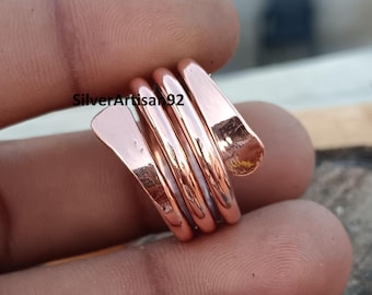 Anillo espiral de cobre macizo hecho a mano - Anillo ajustable con diseño llamativo