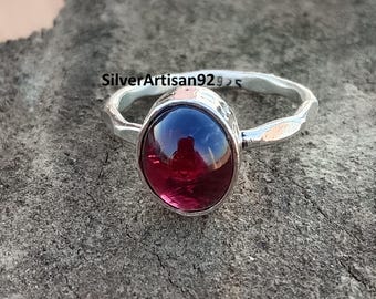 Handmade Red Garnet Oval Statement Ring, 925 Sterling Silver Boho Jewelry