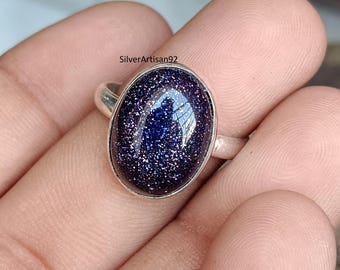 Blue Sandstone Ring: Handmade 925 Sterling Silver Statement Ring