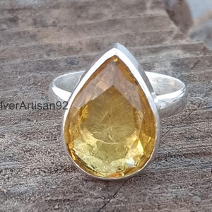 Anillo de citrino pera hecho a mano: estilo bohemio en plata de ley 925