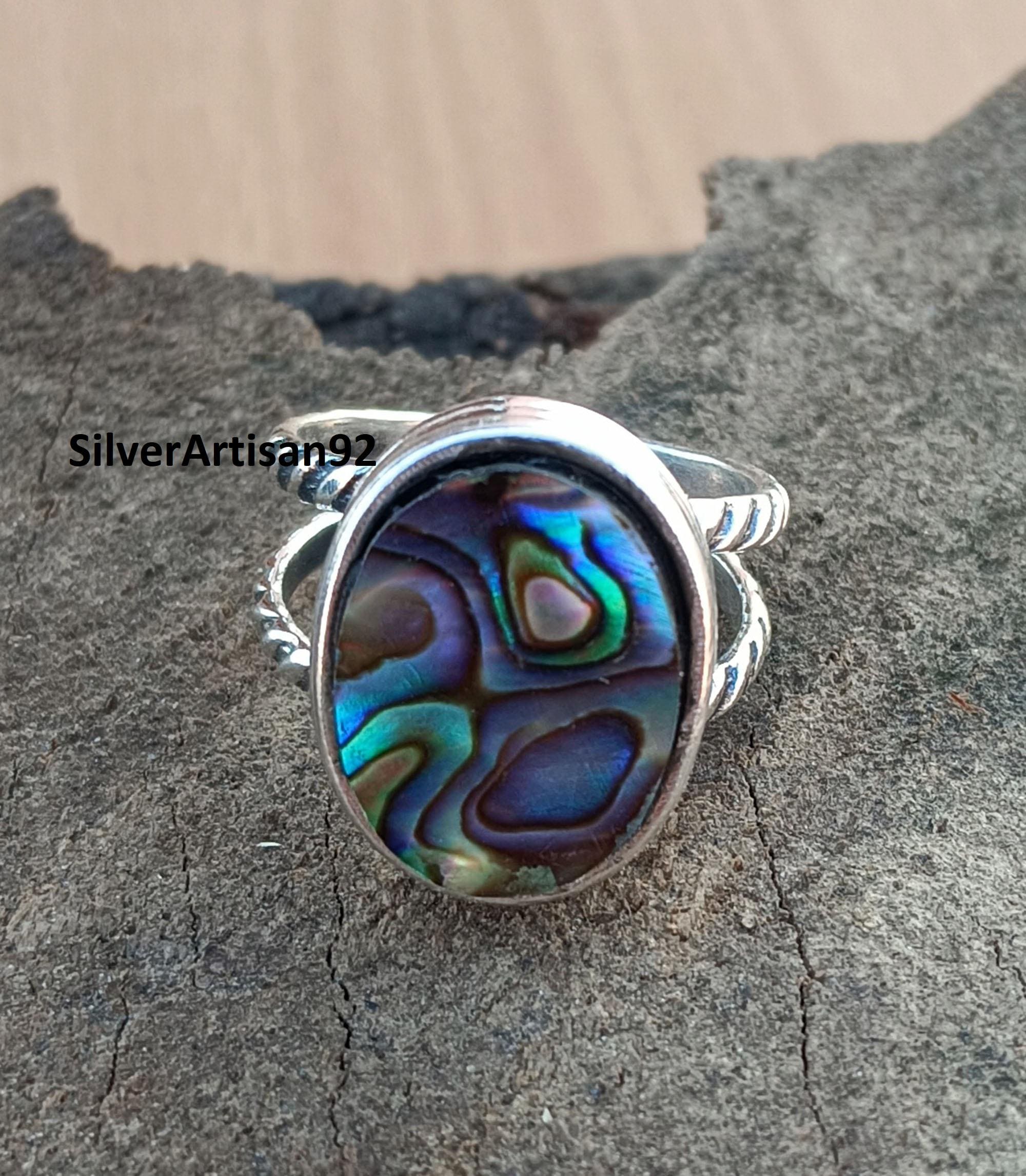 Bague Nacre Abalone Sur Nid Argent 925 rhodié