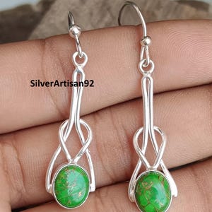 Handmade Sterling Silver Turquoise Earrings: Green Copper Gemstone