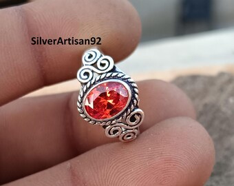 Handmade Oval Red Garnet Sterling Silver Statement Ring