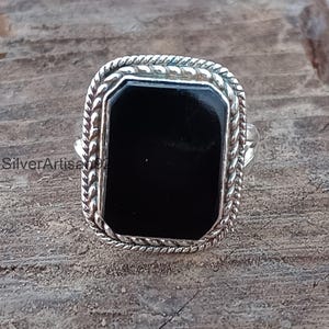 Vintage Sterling Silver Square Onyx Ring - Etsy