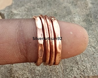 Anillo apilable de cobre macizo hecho a mano, unisex