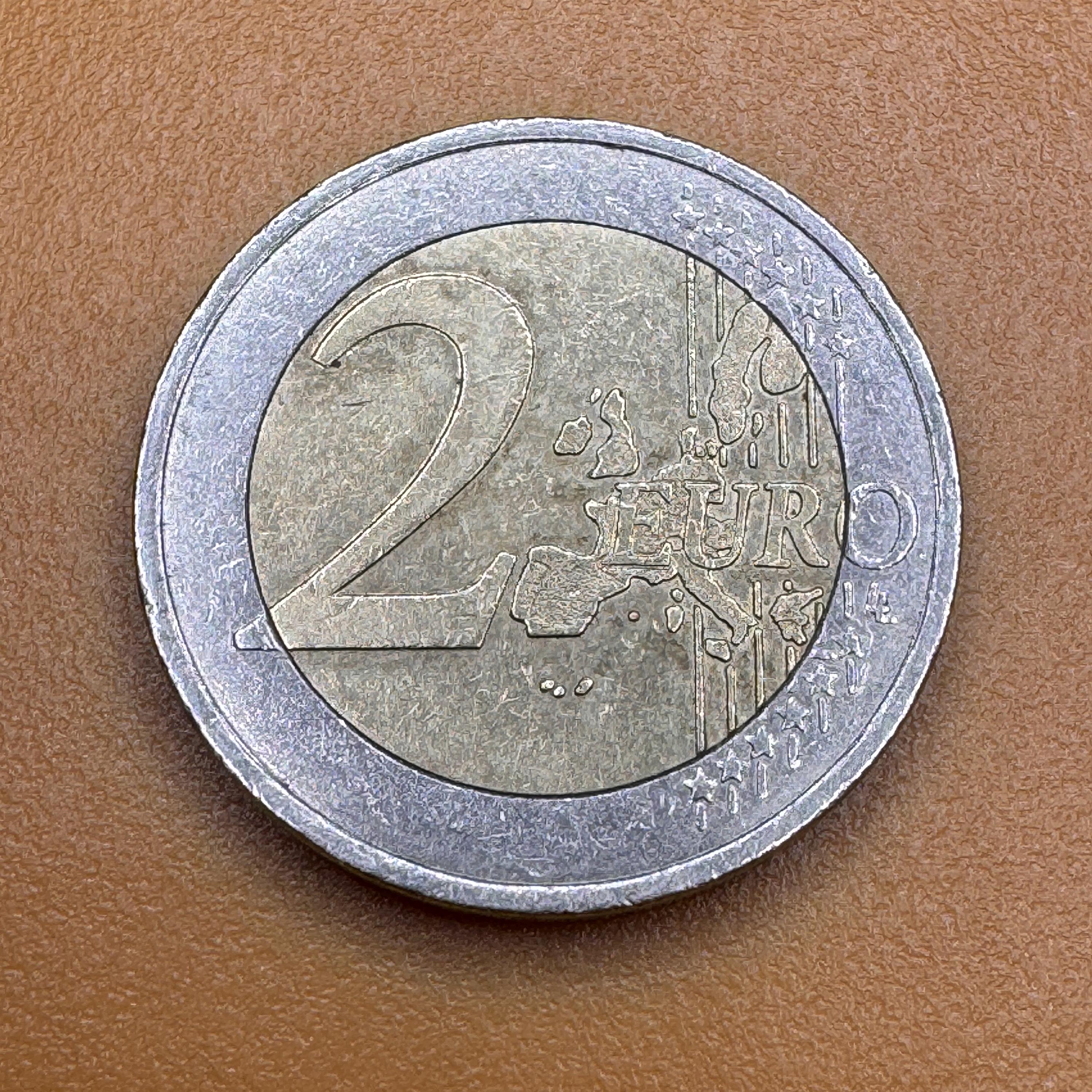 2 ユーロ硬貨、2001 年、フランス、ユニーク ミント エラー #2 あり