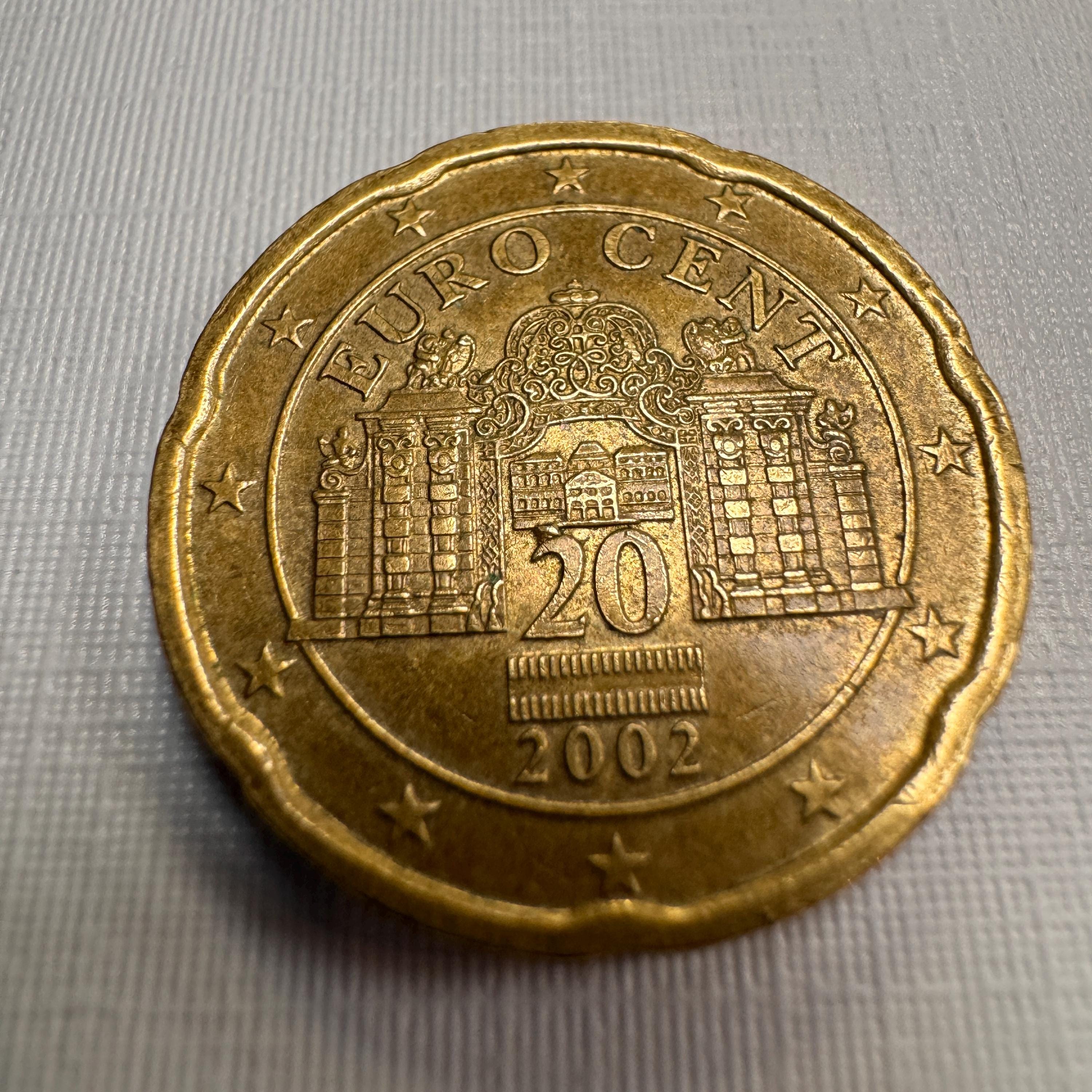 20ユーロセント硬貨、オーストリア、2002年。造幣局の誤りあり - Etsy 日本