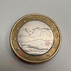 1 euro coin Finland 2001 with mint error #1