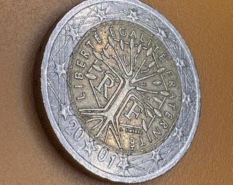 2 ユーロ硬貨、2001 年、フランス、ユニーク ミント エラー #2 あり