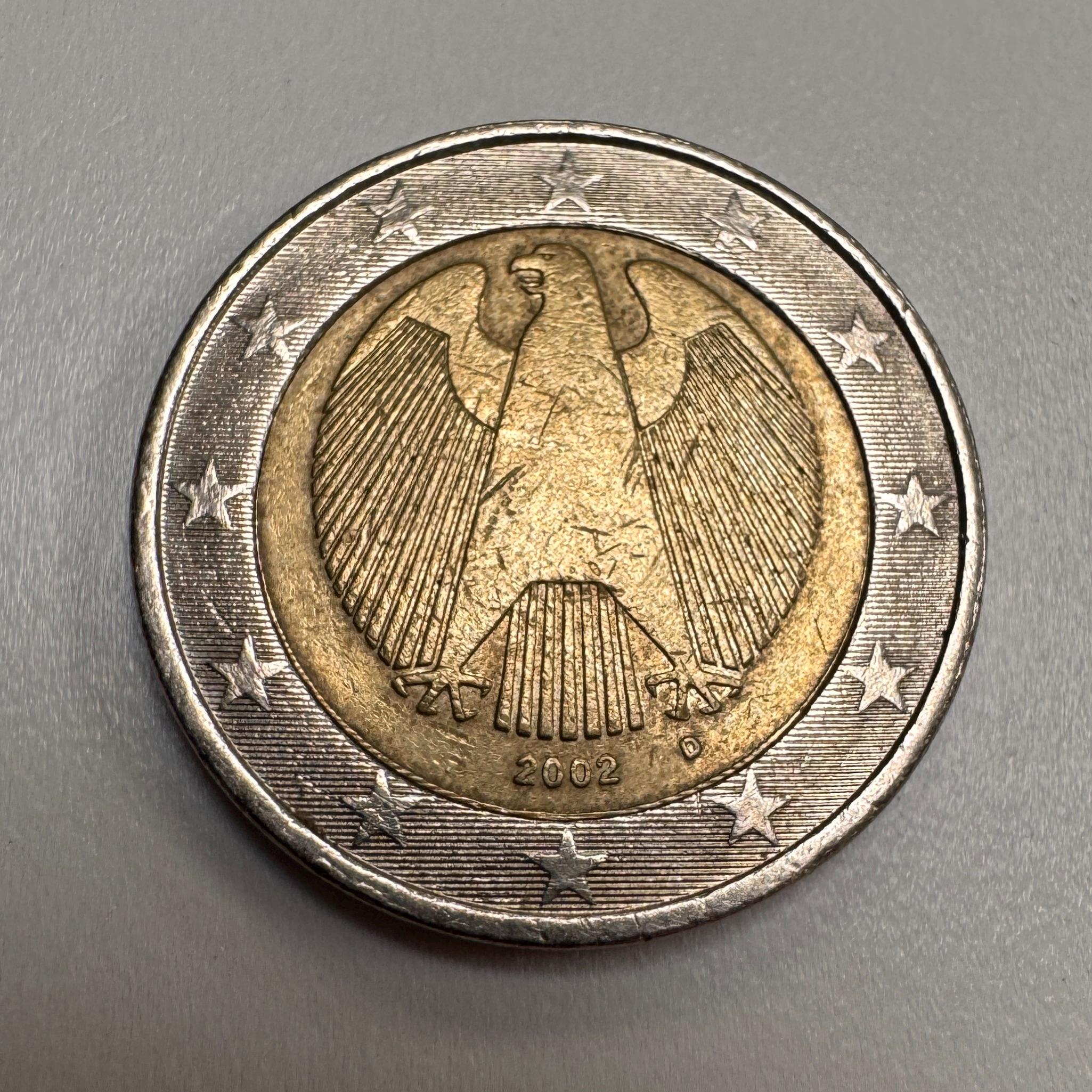 2002年フランス2ユーロ硬貨 - RF 印刷ミス、中央ずれ - 希少