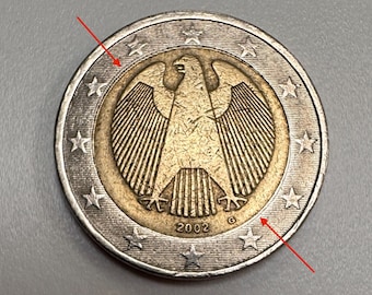 希少な2002年ドイツ2ユーロ硬貨 - 「G」ミントマーク付きヴィンテージ