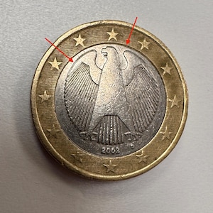 1 euro coin Germany 2002 D with mint error