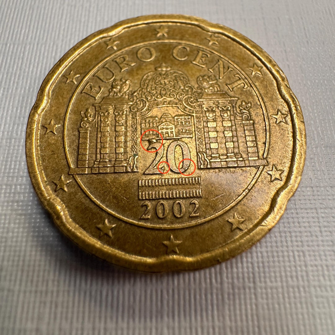 20ユーロセント硬貨、オーストリア、2002年。造幣局の誤りあり - Etsy 日本