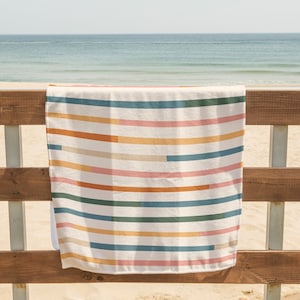 Stripe Beach Towel • Striped Retro Multicolour Colourful Summer Towel | Large Pool Terry Towel Neutral Boho | Beach Towel for Men for Women