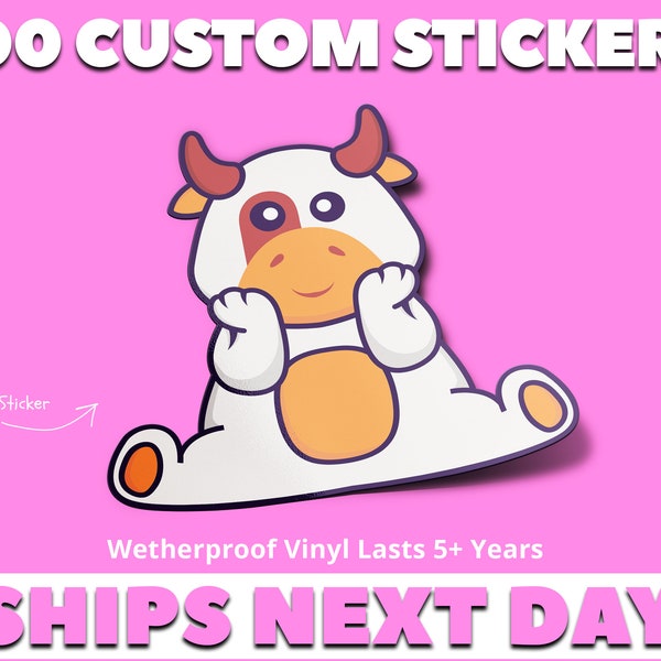 100 Custom Vinyl Stickers, Die Cut Stickers, Cut to Size Stickers, Ships Next Day, Free Shipping, Free Proof, Stickers, Personalized Sticker