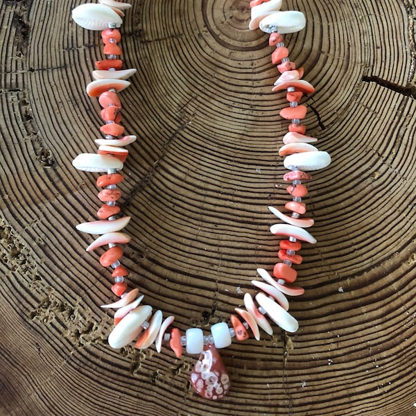 Collier coquillage stylé, minéraux, Hawaii, style surfeur, collier bohème