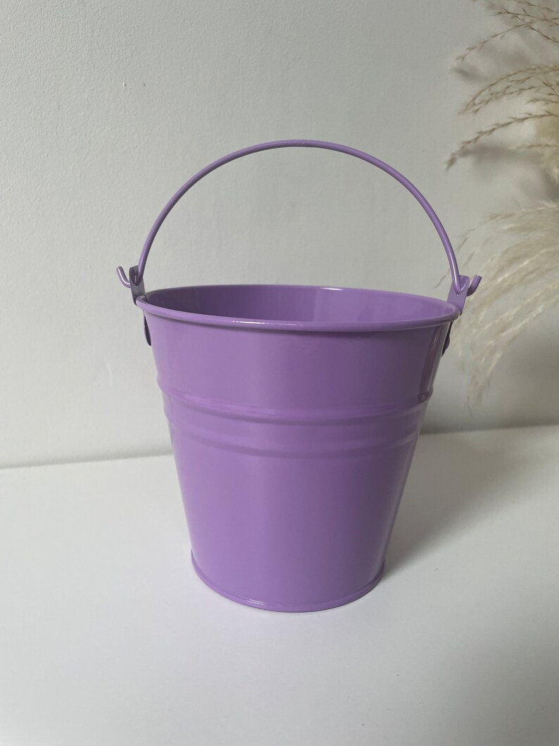Personalised Easter bucket, Easter basket, Easter gift, Easter egg hunt, mini metal bucket, Easter, personalised purple large bucket cm