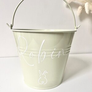 Personalised Easter bucket, Easter basket, Easter gift, Easter egg hunt, mini metal bucket, Easter, personalised cream large bucket cm