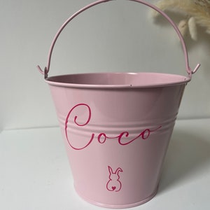 Personalised Easter bucket, Easter basket, Easter gift, Easter egg hunt, mini metal bucket, Easter, personalised pink large bucket cm