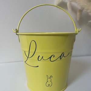 Personalised Easter bucket, Easter basket, Easter gift, Easter egg hunt, mini metal bucket, Easter, personalised yellow large bucket cm