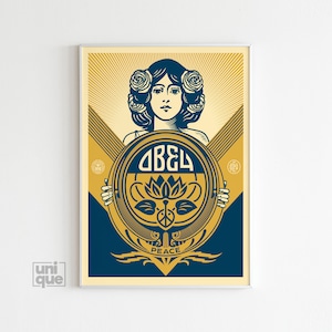 Golden Peace Girl Holiday - Shepard Fairey Poster - OBEY Giant - Peacefully Print - Vintage Wall Art - Peace Quotes - Living Room Decor