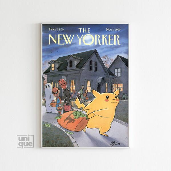 The New Yorker Magazine - November 1, 1999 - Vintage Cartoon Poster - Pikachu Print - Retro Room Decor - Vintage Wall Print - Home Wall Art