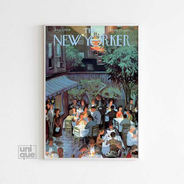 Cartel del New Yorker - 2 de agosto de 1958 - Decoración estética de la habitación - Portada de revista retro - Impresión de arte vintage - Pared de la galería - Revista New Yorker
