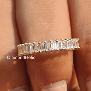 Half-Eternity Stackable Moissanite Ring for Women / 14K Solid Gold Vertical Baguette Wedding Ring / Vertical Baguette Cut Wedding Band