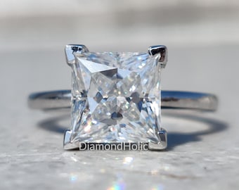 2.80 CT Princess Cut V-Prong Classic Moissanite Solitaire Ring, Unique Diamond Wedding Anniversary Gift Ring Silver Sterling Engagement Ring