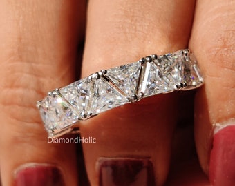 Triangle Cut Colorless Moissanite Engagement Band Art Deco 7.50 TCW Trilliant Moissanite Band Full Eternity Band Dainty Promise Band