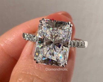 4.50CT Radiant Cut Moissanite Engagement Ring, Radiant Cut Hidden Halo Moissanite Ring, Art Deco Wedding Ring, Pave Moissanite Ring