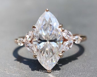 2.50 CT Marquise Cut Real Moissanite Floral Wedding Gift Ring, Unique Engagement Ring Anniversary Ring, Proposal Gold/Silver Ring For Women