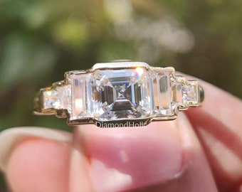 1.53 Ct Asscher Cut Moissanite Engagement Gift Ring, Unique Bezel Setting Wedding Ring, Glamorous Bridal Wedding Ring For Her, Handmade Ring