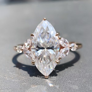 2.50 CT Marquise Cut Real Moissanite Floral Wedding Gift Ring, Unique Engagement Ring Anniversary Ring, Proposal Gold/Silver Ring For Women