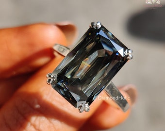 11.42CT Unique Criss Cut Grey Moissanite Solitaire Wedding Engagement Ring Proposal Gift Ring Double Claw Prong Ring Gold Vintage Style Ring