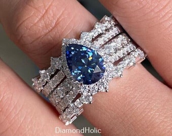 2.01CT Fancy Blue Pear Cut Moissanite Diamond Halo Engagement Ring, Cocktail Anniversary Gift Ring, Vintage Bridal Wedding Ring For Women