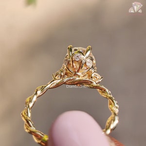 2 CT Oval Cut Moissanite Brilliant Engagement Ring, Yellow Gold Dainty Twisted Shank Anniversary Ring, Art Deco Handmade Bridesmaid Ring image 3