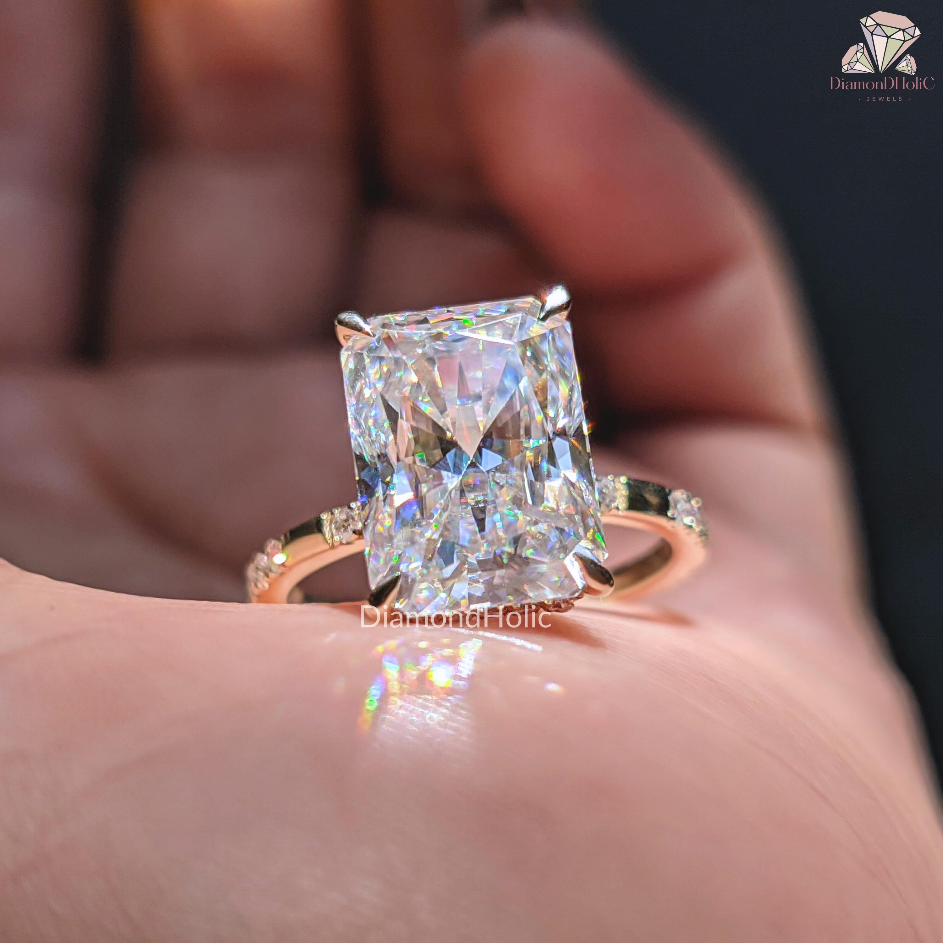 Radiant Cut Moissanite Engagement Ring, Classic Solitaire Ring With ...