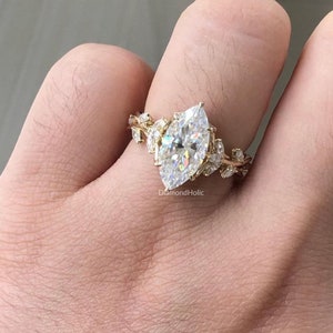 Vintage 2.05 CT Marquise Cut Moissanite Engagement Ring, Vintage Moissanite Diamond Ring, Solitaire Marquise Wedding Ring, Marquise Promise
