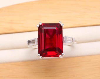 Oktagon Rubin Ring, Juli Birthstone Ringe, Roter Edelstein Ring Weihnachtsgeschenke
