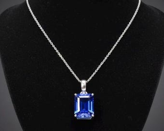 Cornflower Sapphire Pendant, Octagon Blue Gemstone Necklace, September Birthstone Christmas Gift
