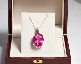 Pink Sapphire Pendant Genuine Sapphire Necklace, Oval Gemstone Jewelry September Birthstone Christmas Gifts